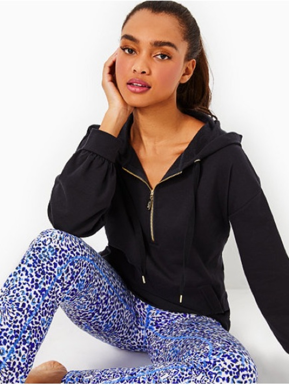Lilly Pulitzer Women's Black Half-Zip Suri Hoodie In Onyx Medium